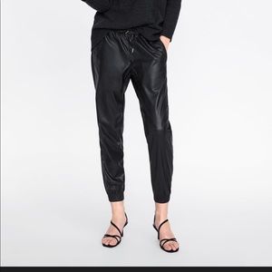 Zara Faux Leather Black Joggers Medium NWT